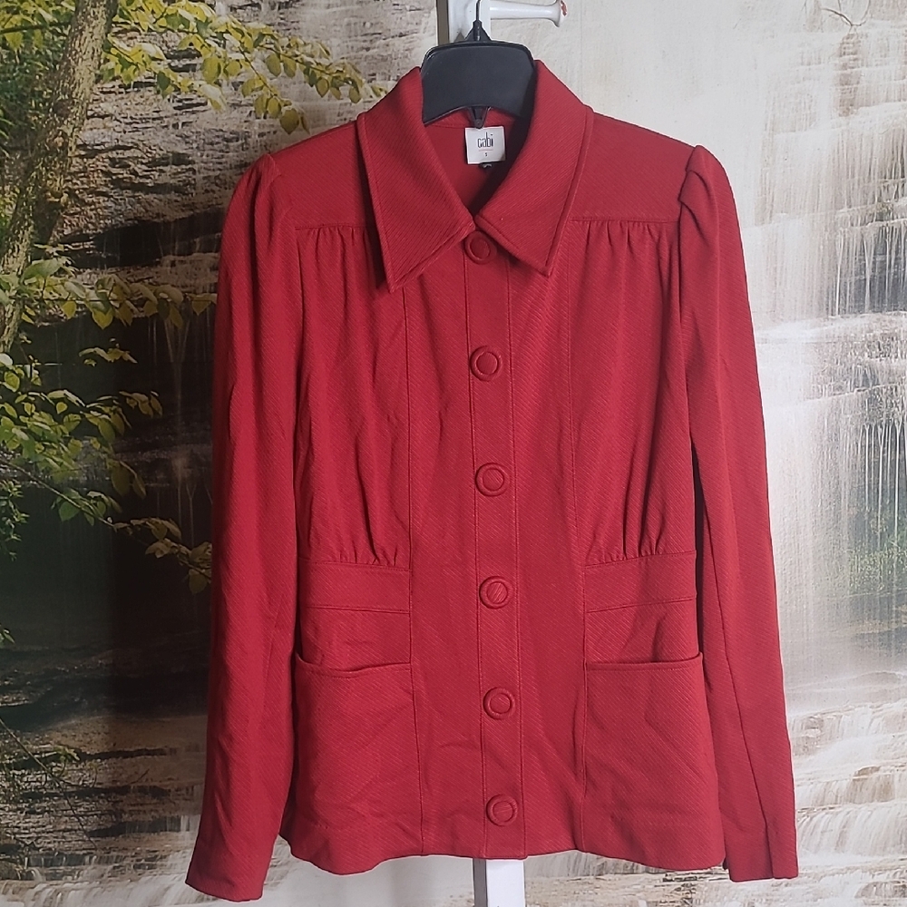 Cabi Womens Small burgundy red business suit coat Jacket snap up faux buttons